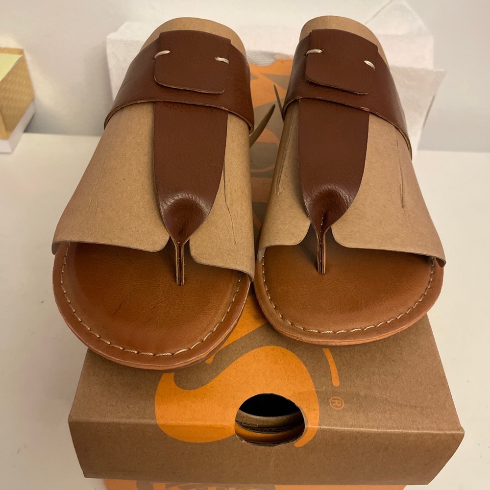 Kork-Ease Brown and Tan Leather Thong Sandals